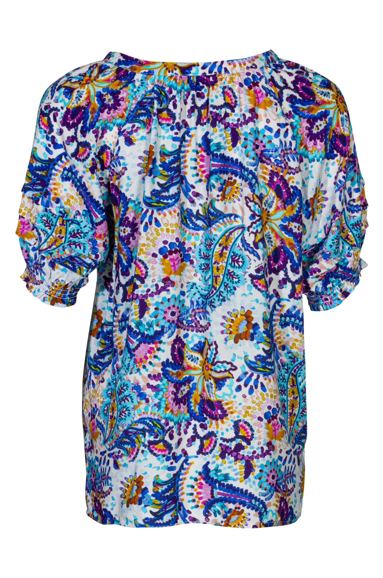 Tie neck Top with 1/2 sleeve | Blues Purple Mosaic | 6321A1 Casual Sweater