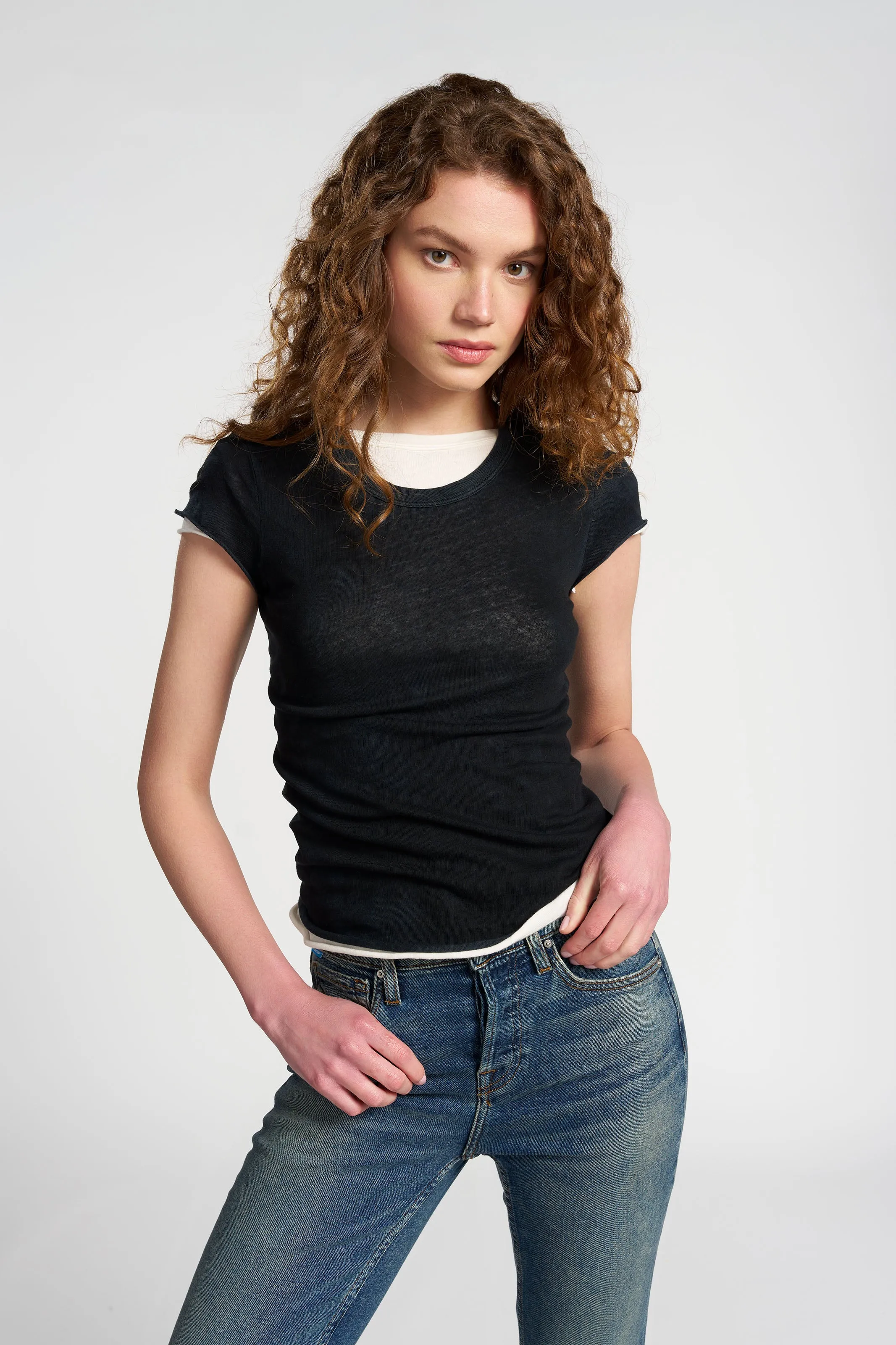 Marbella Cap Sleeve Tee Taped Neckline Fresh Vibes