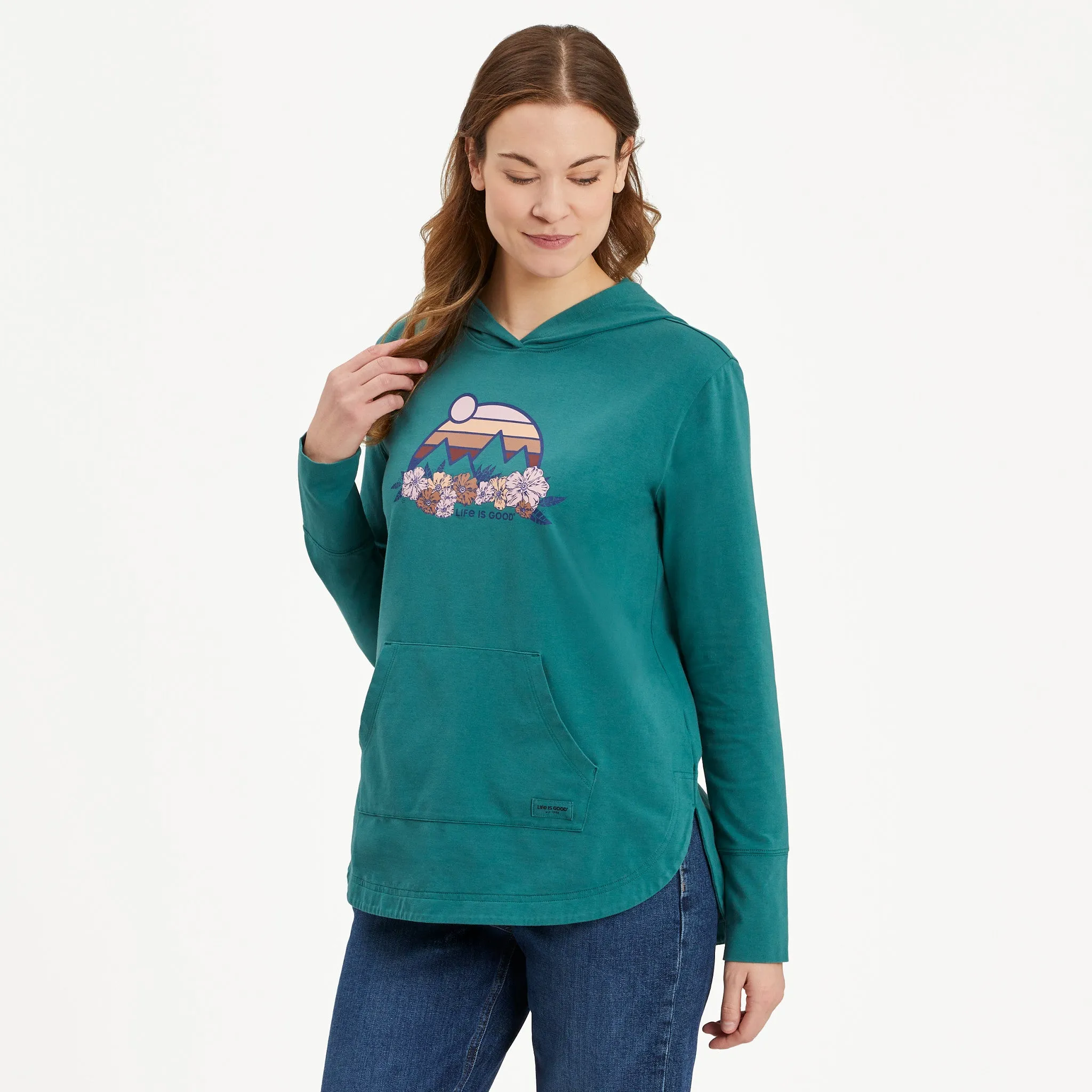 product pricing Velvet Women's Retro Mountains Floral Crusher-FLEX Hoodie Tunic