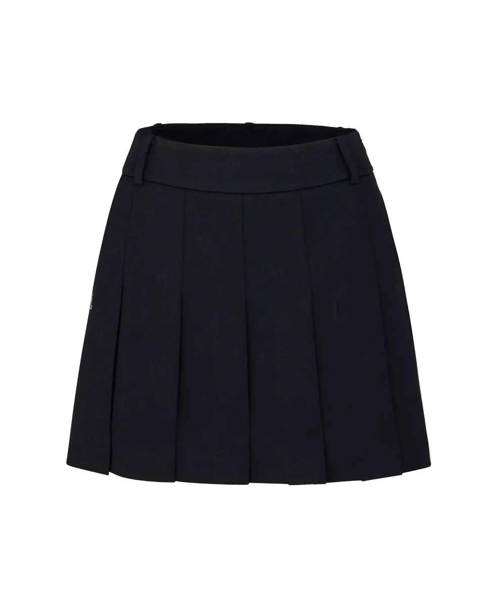 Drawstring closure Lettering jacquard pleated skirt - Black