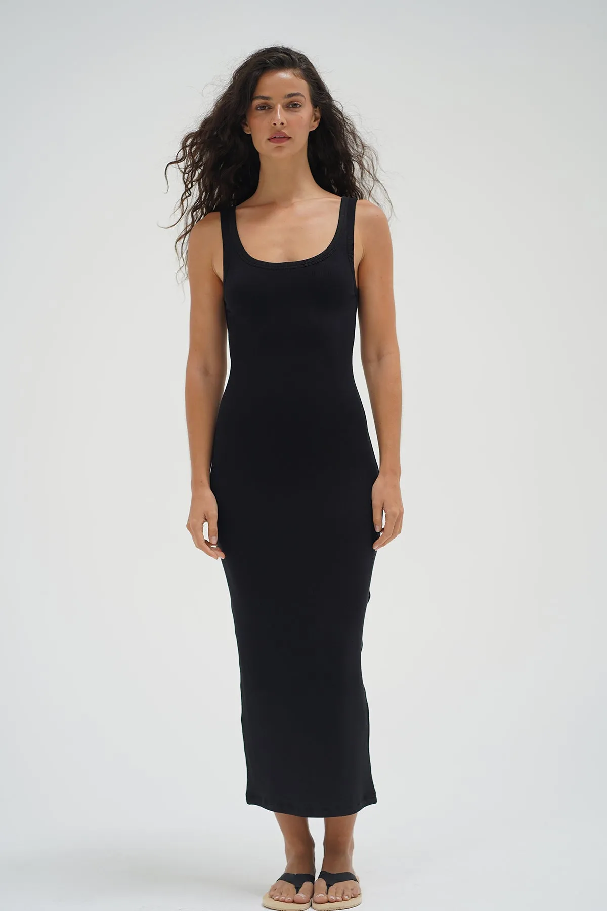 Next Core Timeless Ribbed Tank Midi Dress - Black