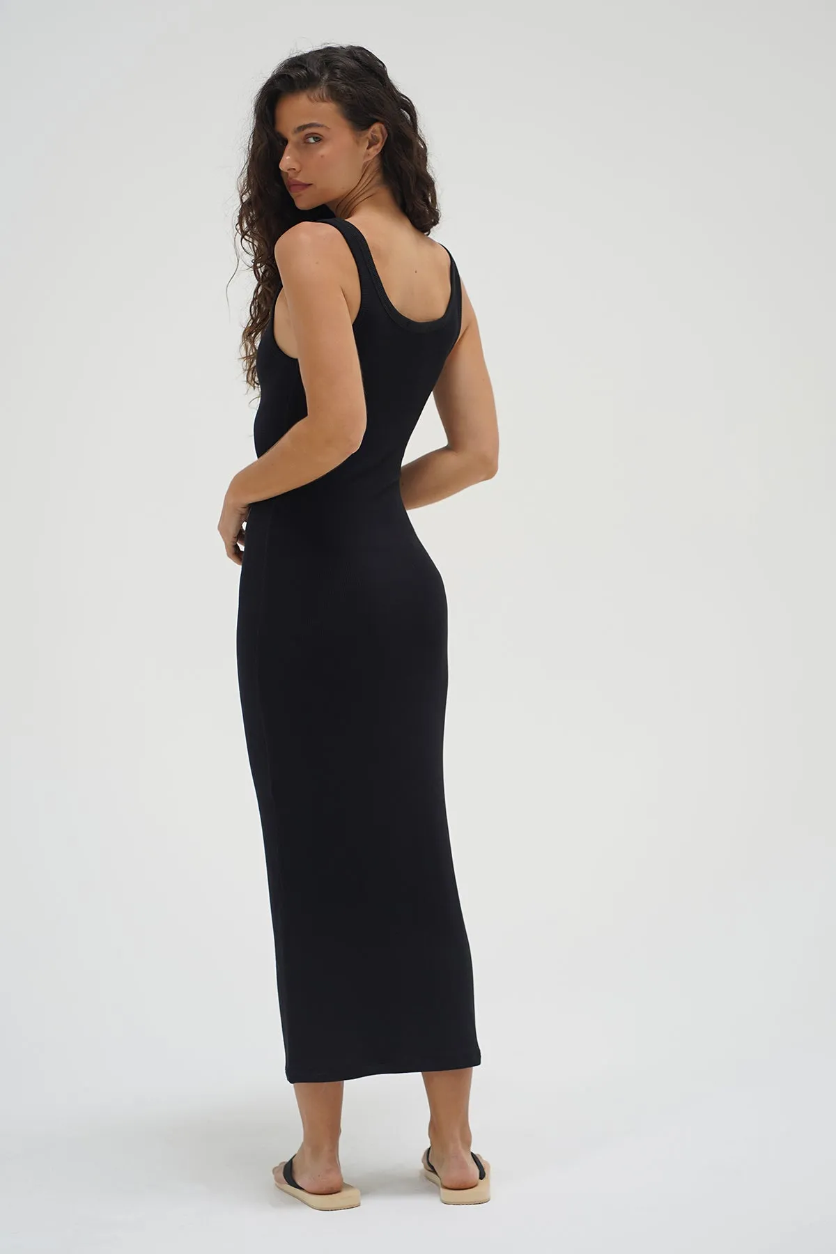 Timeless Ribbed Tank Midi Dress - Black ReinforcedHem Classic Shirt
