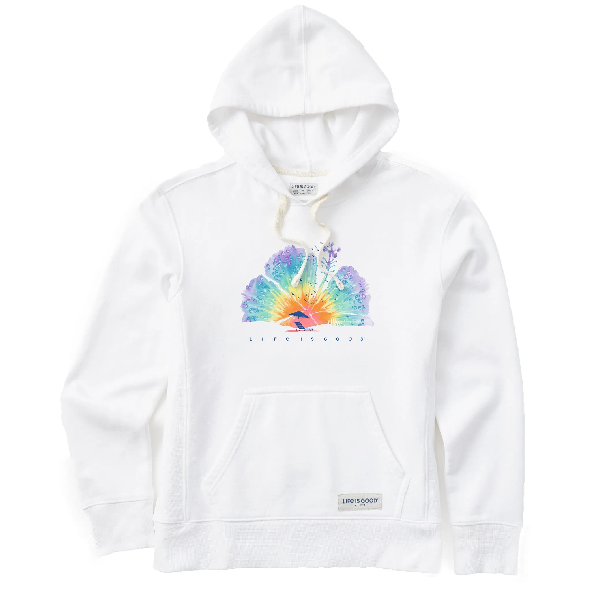 Women's Tie Dye Hibiscus beach Simply True Fleece Hoodie Core Relaxed Comfort Layering