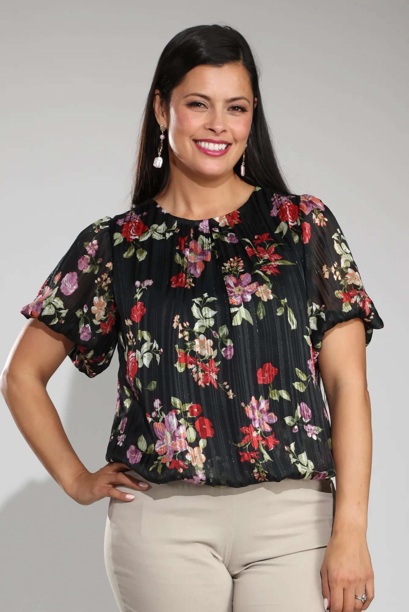 Top | Black Lilac Bouquet | 8561C1 Silver Glow Stylish Dress