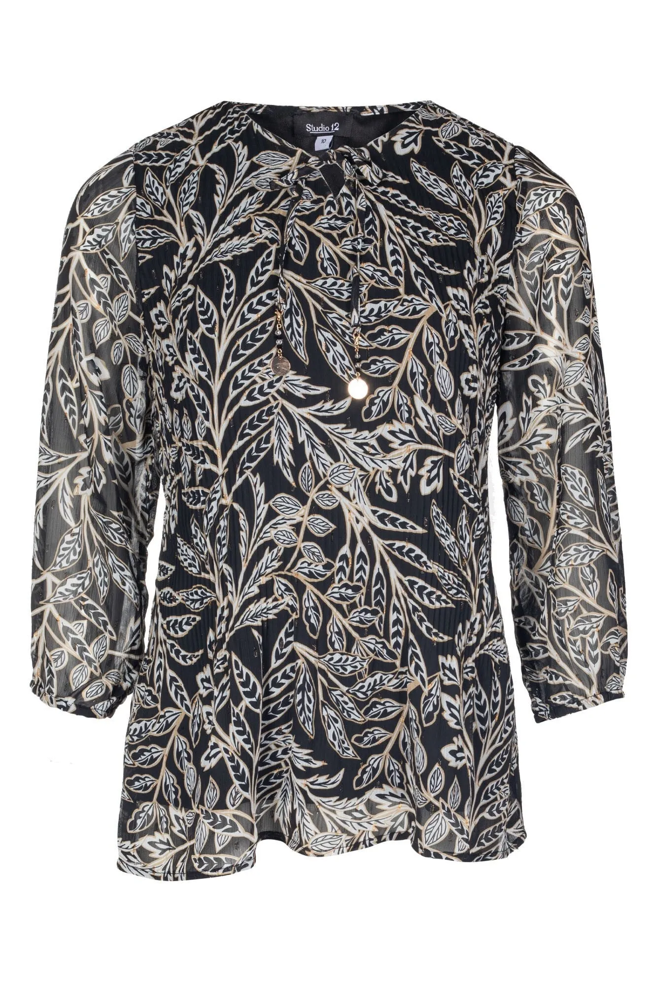 WaterRepellent Coating DoubleLayered Structure Top | Black Natural Leaf | 8581B1