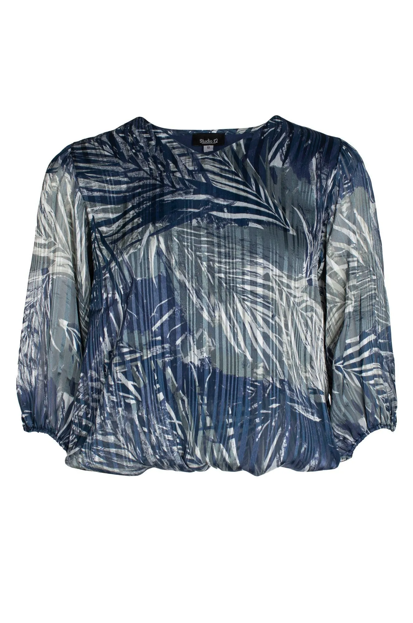 DoubleLayered Fabric Cozy Fit Top | Indigo Olive Palm | 8571C1