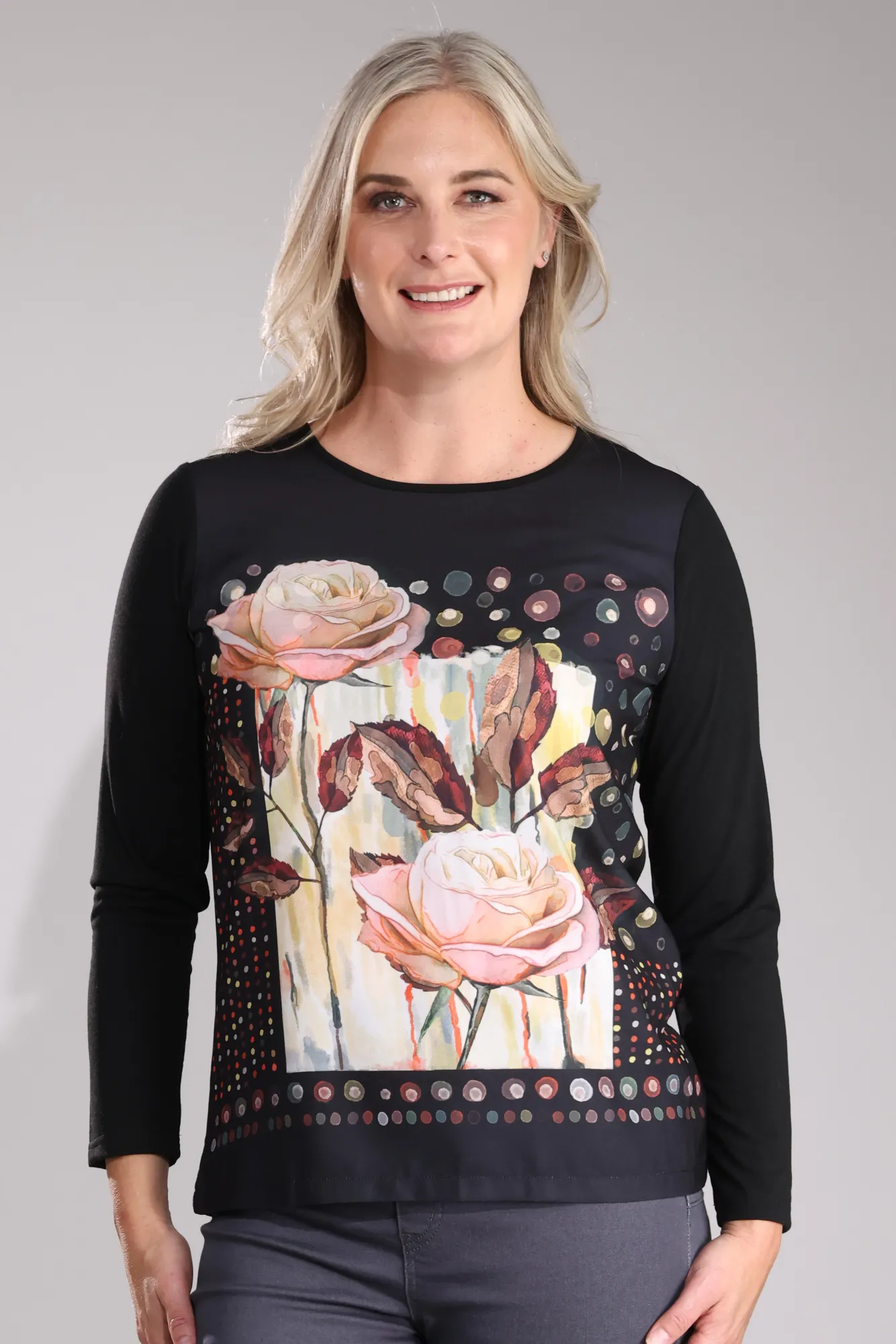 Reinforced Hem Top | Mocha Petal Flower | 3591B1