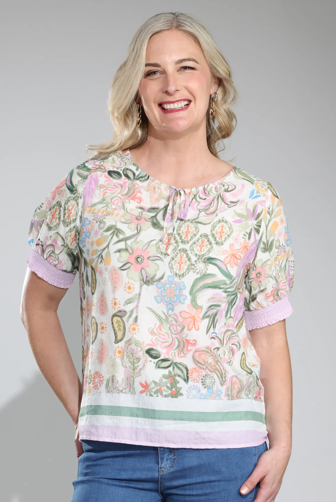 HypoallergenicYarn Top | Olive Lilac Border | 6513C1