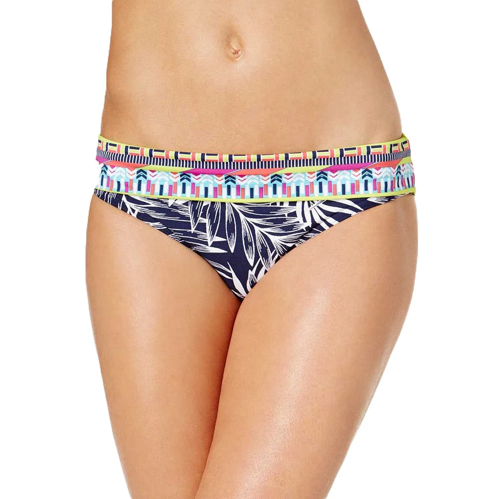 Four Way Stretch Fabric Women's Printed Leaves Plant Bikini Bottom,Navy