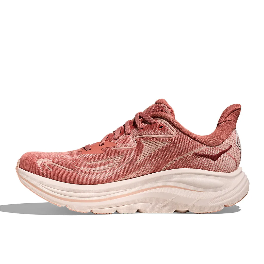 Contoured Collar Padding Sintered Traction Womens Hoka Clifton 10 Wide in Blush/ Rose Latte