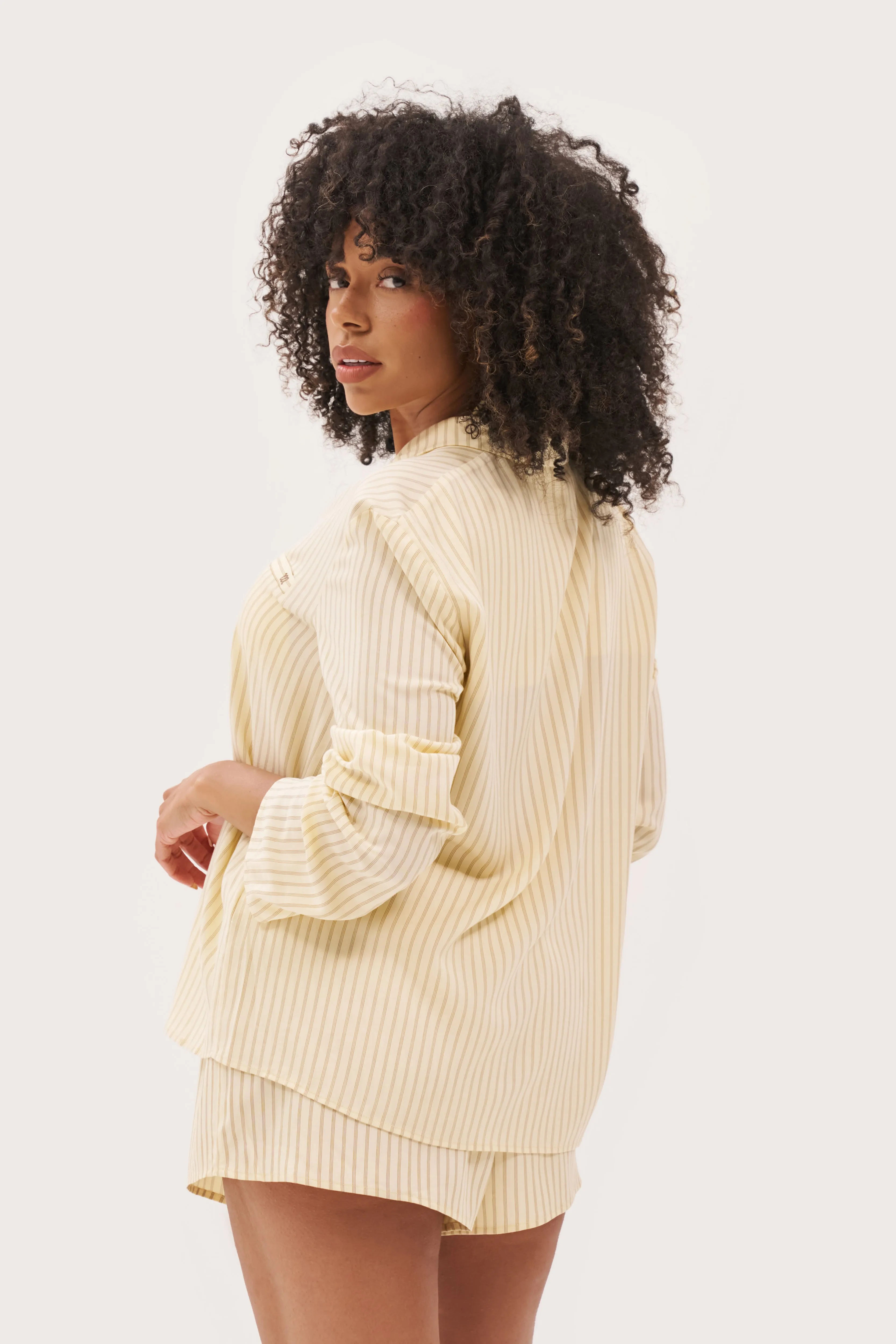 Treble Stripe Overshirt - Butter Yellow Classic Style Trend Vintage Wash Effect