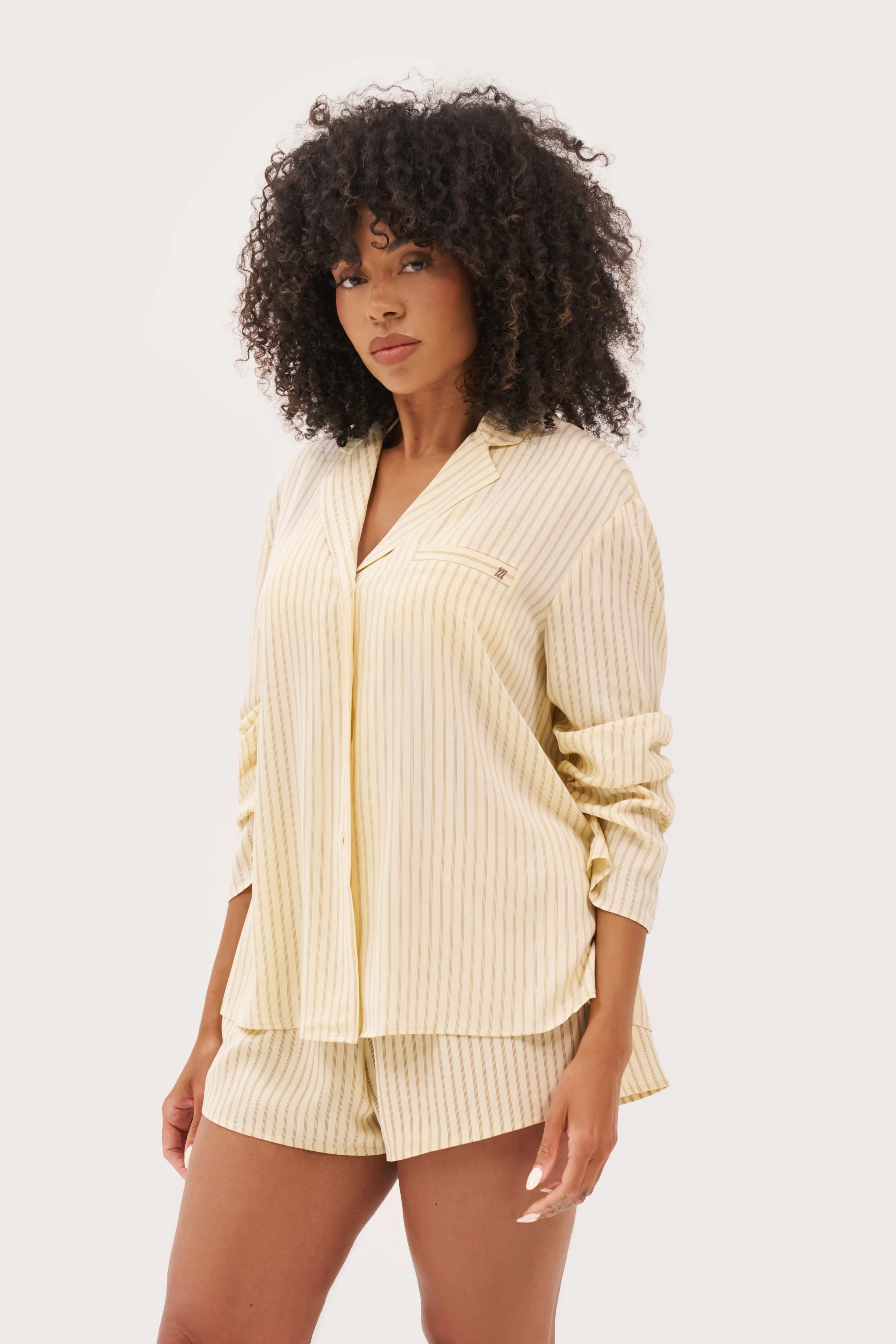 Treble Stripe Overshirt - Butter Yellow Office Attire