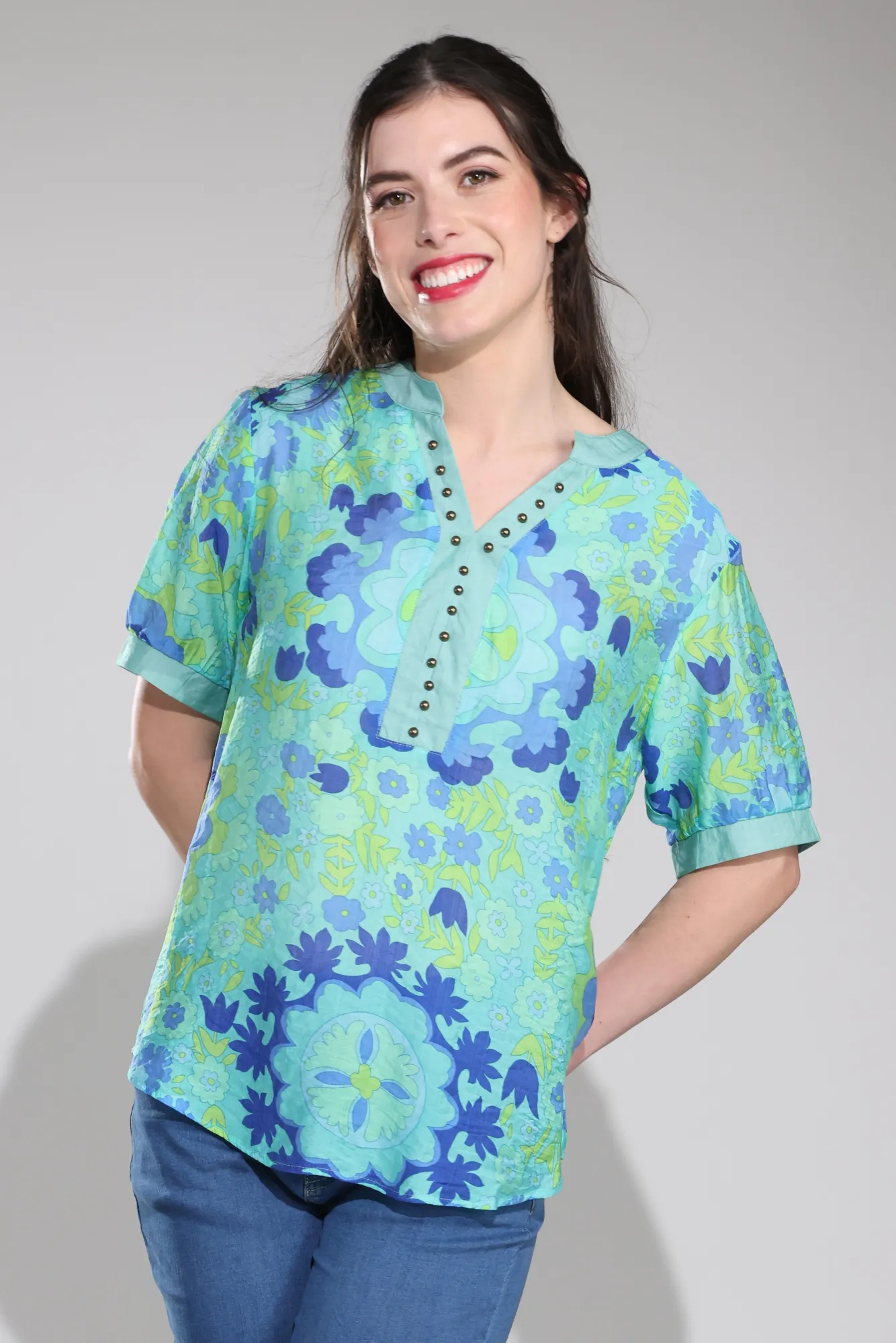 Functional Fashion Comfort Waist Blouse | GREEN | 0025C1