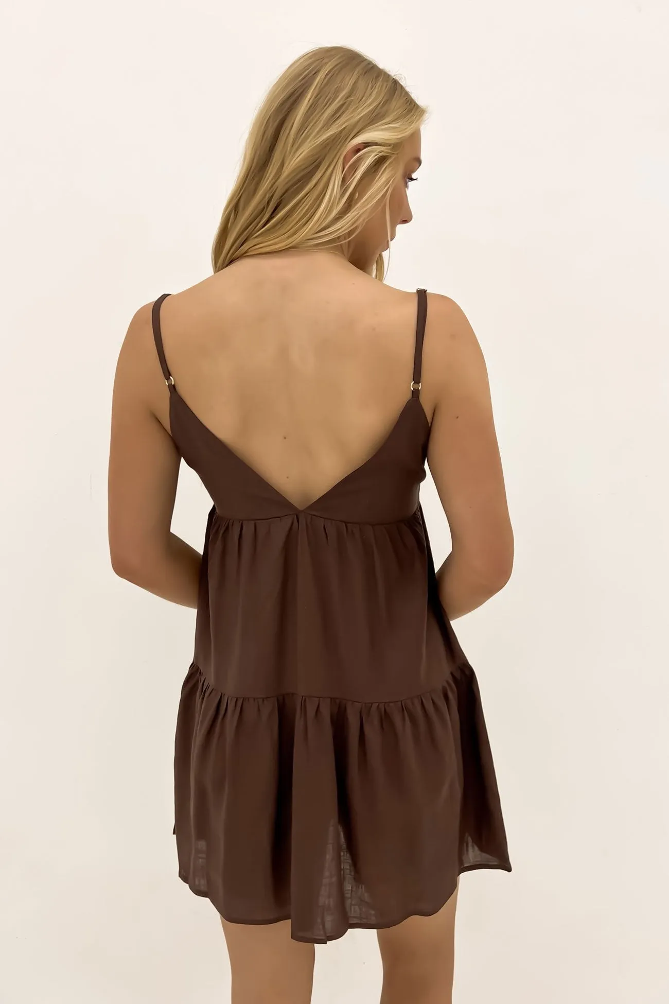 Tailored Style Classic Tiered Mini Dress Chocolate