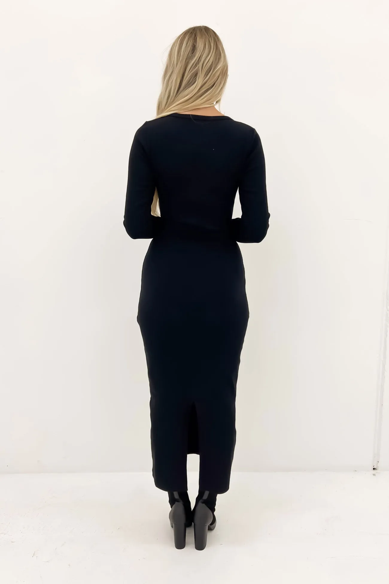 Hazel Long Sleeve Maxi Dress Black Cap-Sleeve Grab Now