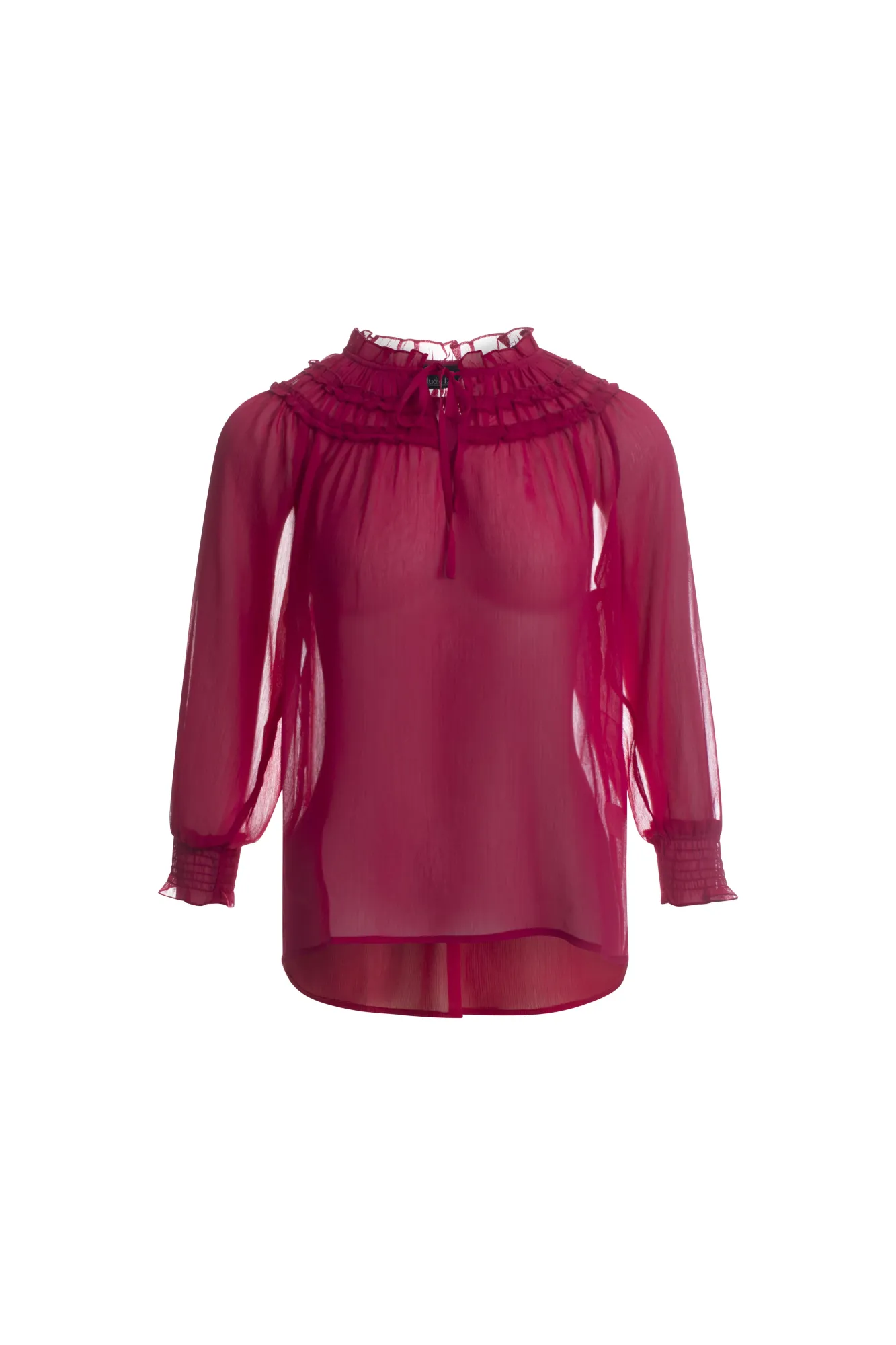 Clear Tone RecycledBlend Ruffle trim Top | CERISE | 8541AR