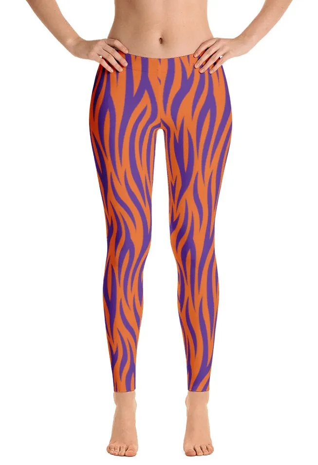 Ultra Soft Material Stretch Comfort ReadyGOLF: Orange & Purple Tiger Stripes Women's All-Over Leggings