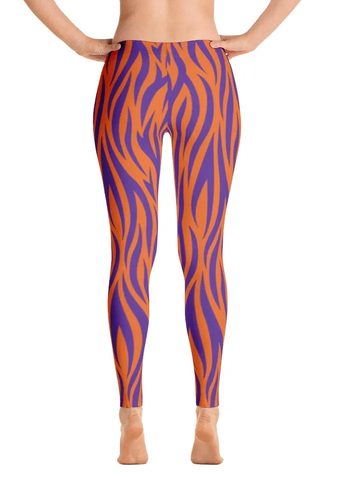 Chic Vibe Summer Wear Minimalist Style ReadyGOLF: Orange & Purple Tiger Stripes Women's All-Over Leggings