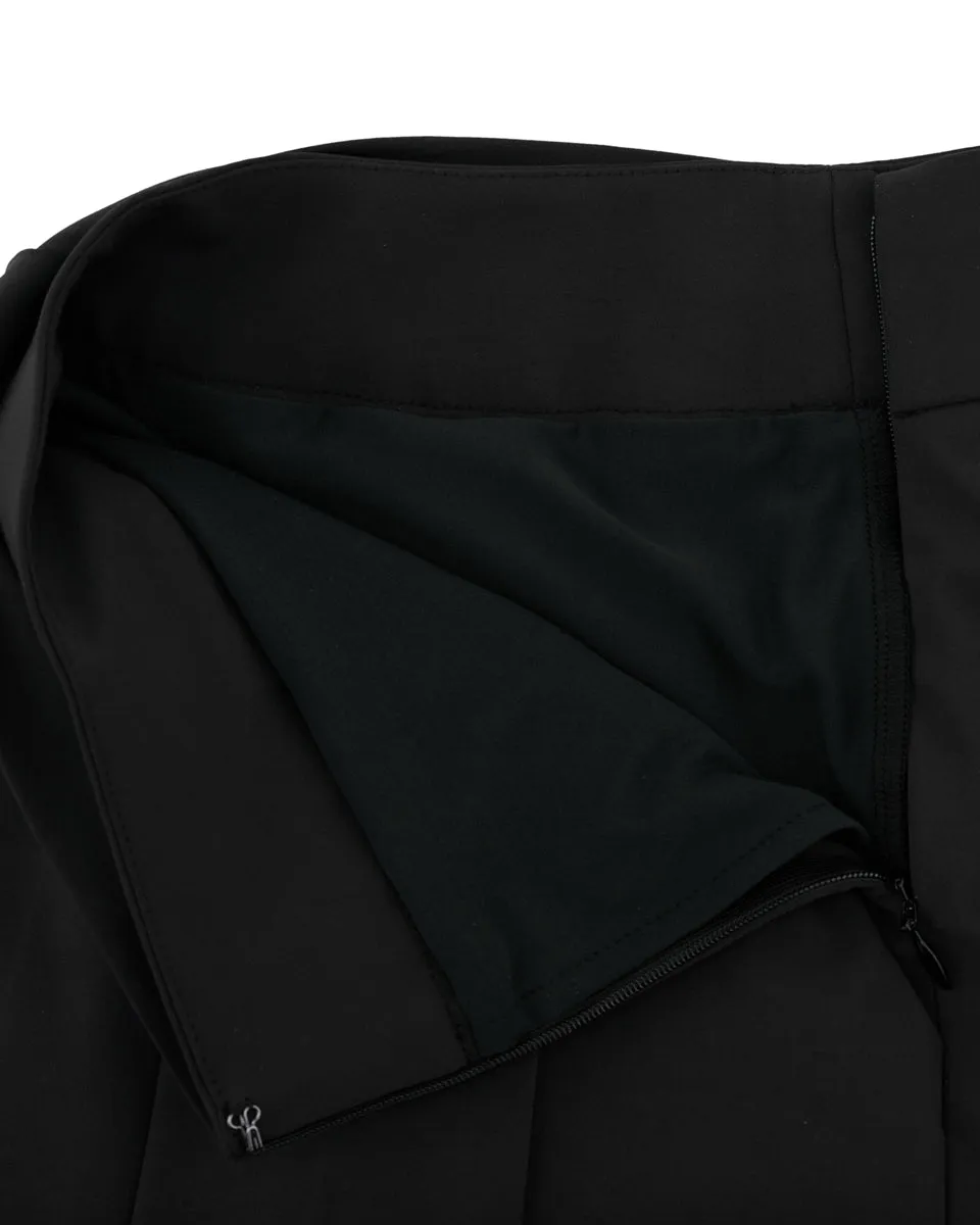 Tear Resistant Material Front ribbon belt wide pleated skirt - Black