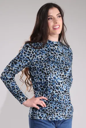 Turtle neck Warm Touch Top | Blues Abstract Spot | 7902B1 Warm Hoodie StaticFree Material