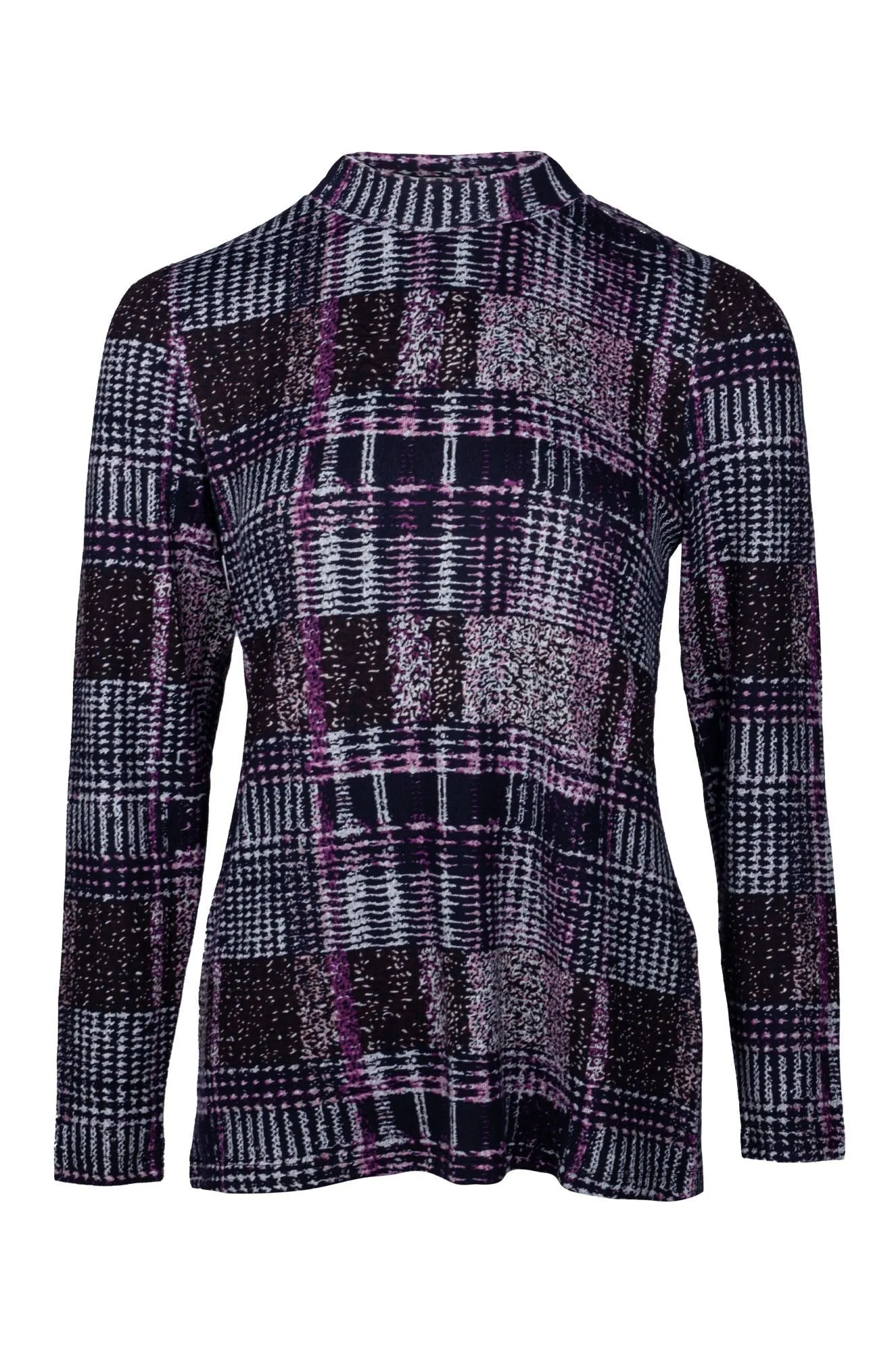 Turtle neck Warm Touch Top | Navy Purple Check | 7902B1 DurableBlend DoubleStitchReinforcement