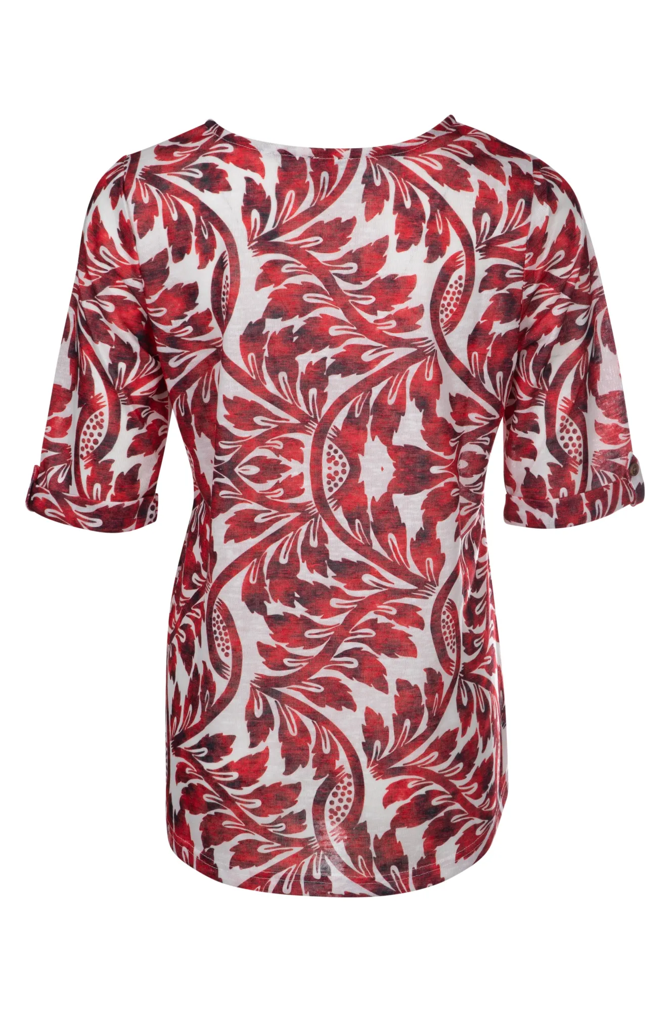 Printed Slub Top with hi low hem | Red Ivory Vines | 6802A1 Tailored Fit ZeroWaste Production