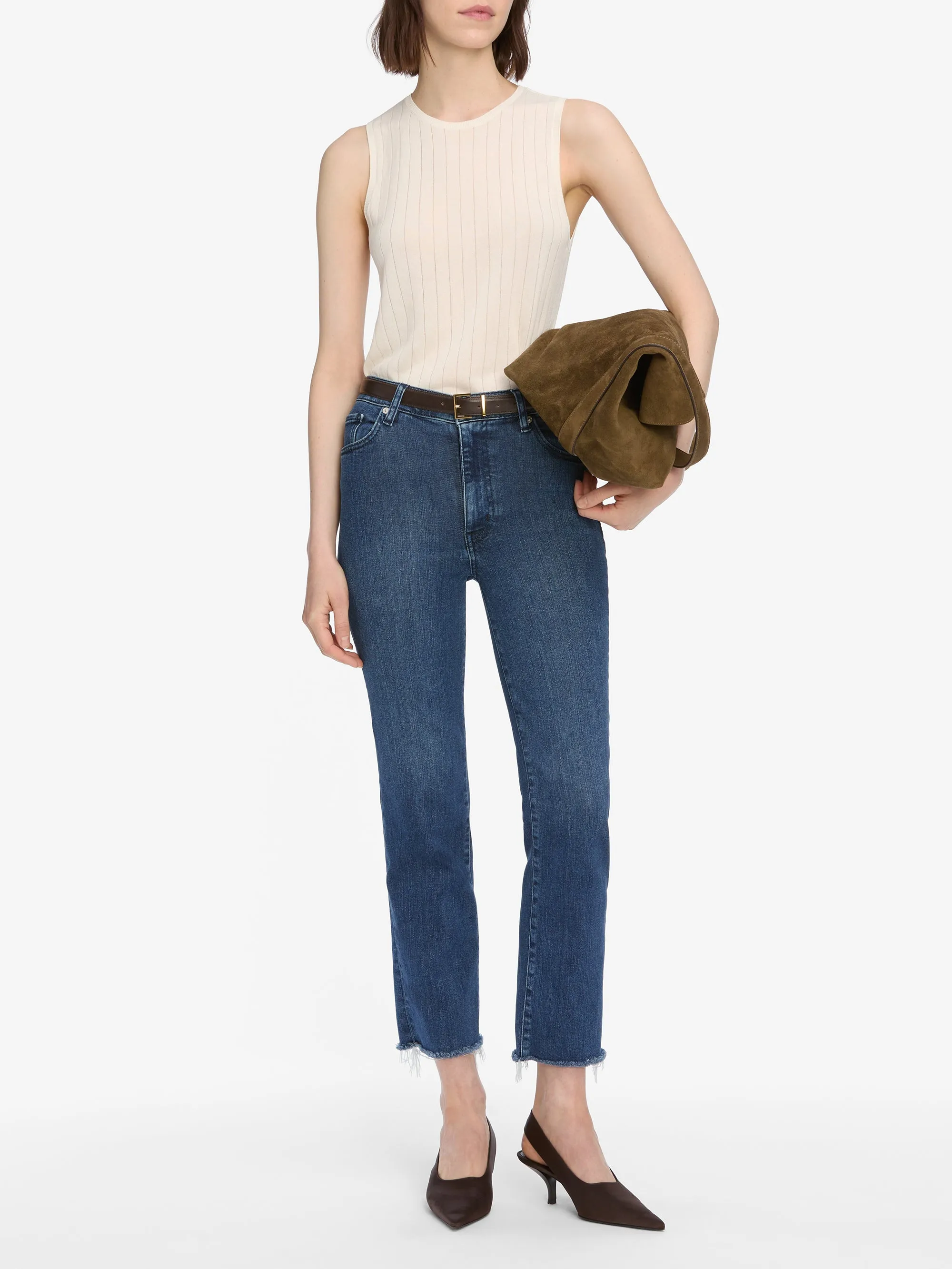 Le Sleek Straight Crop -- Thunderstorm Raw Fray Wrinkle-Resistant