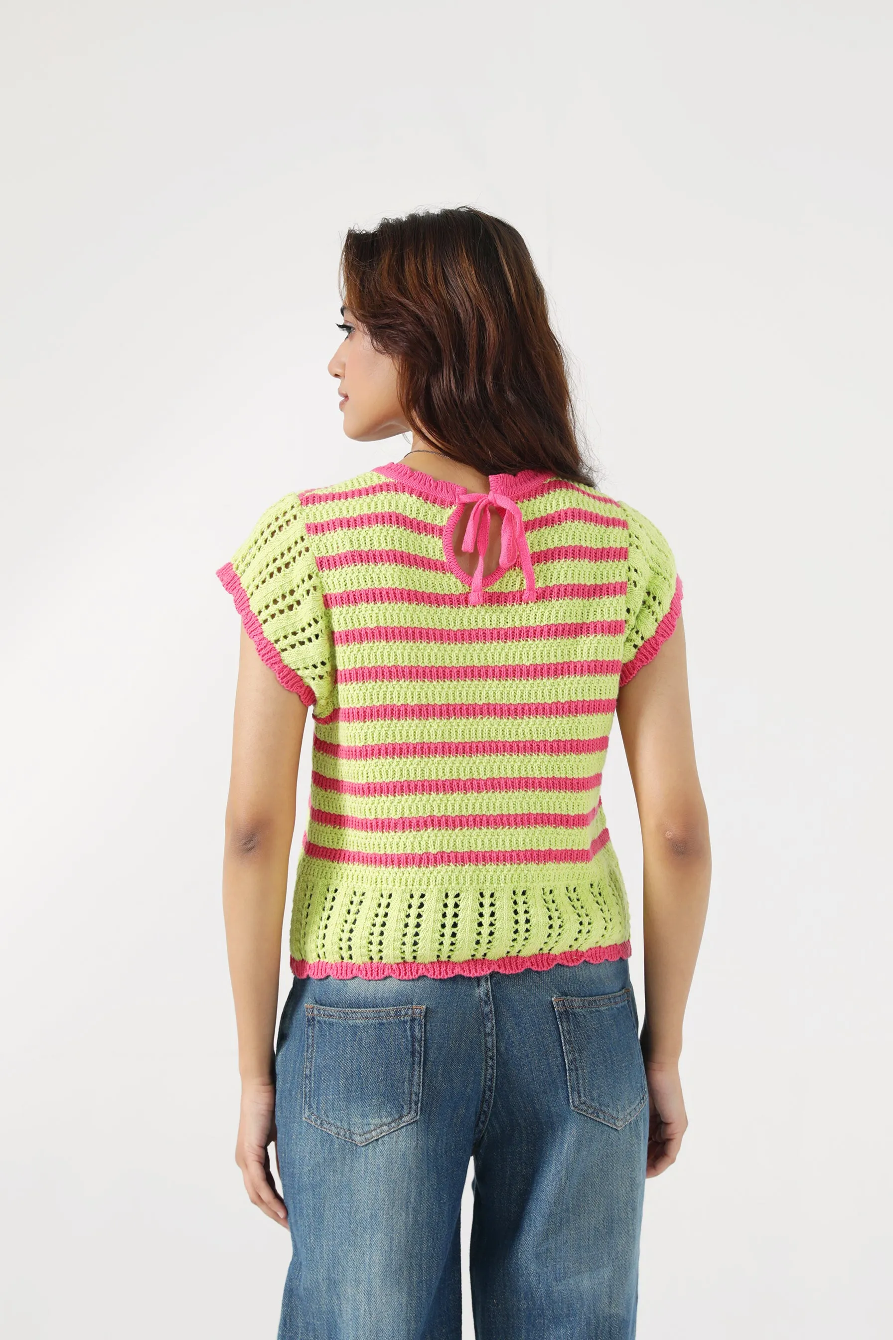 CONTRAST CROCHET KNIT TOP Eco Certified Fibers