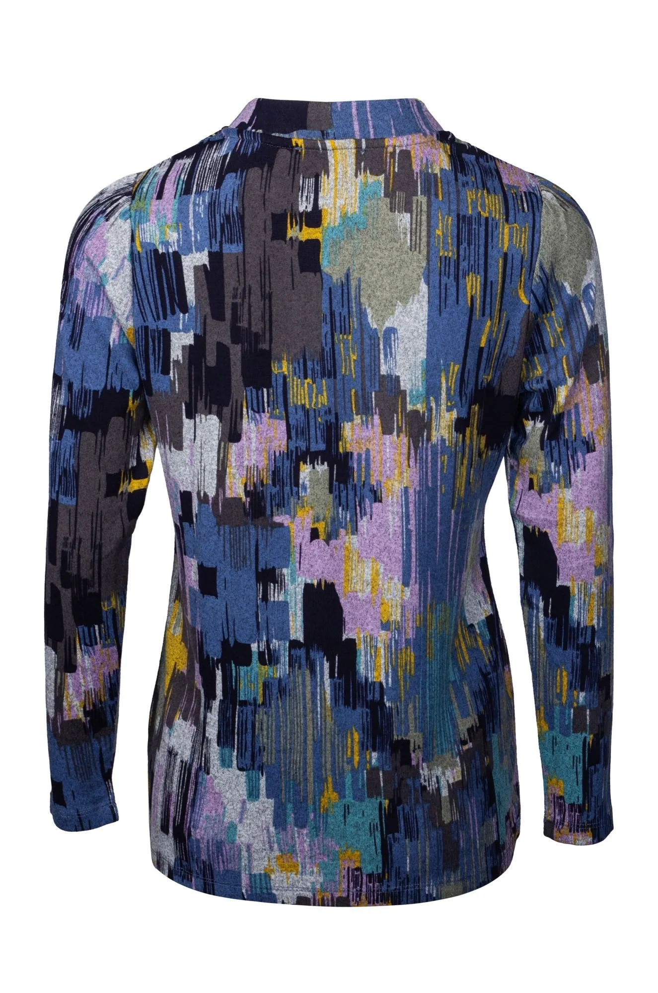 PreShrunkFabric Turtle neck Warm Touch Top | Blues Lilac Blocks | 7902B1