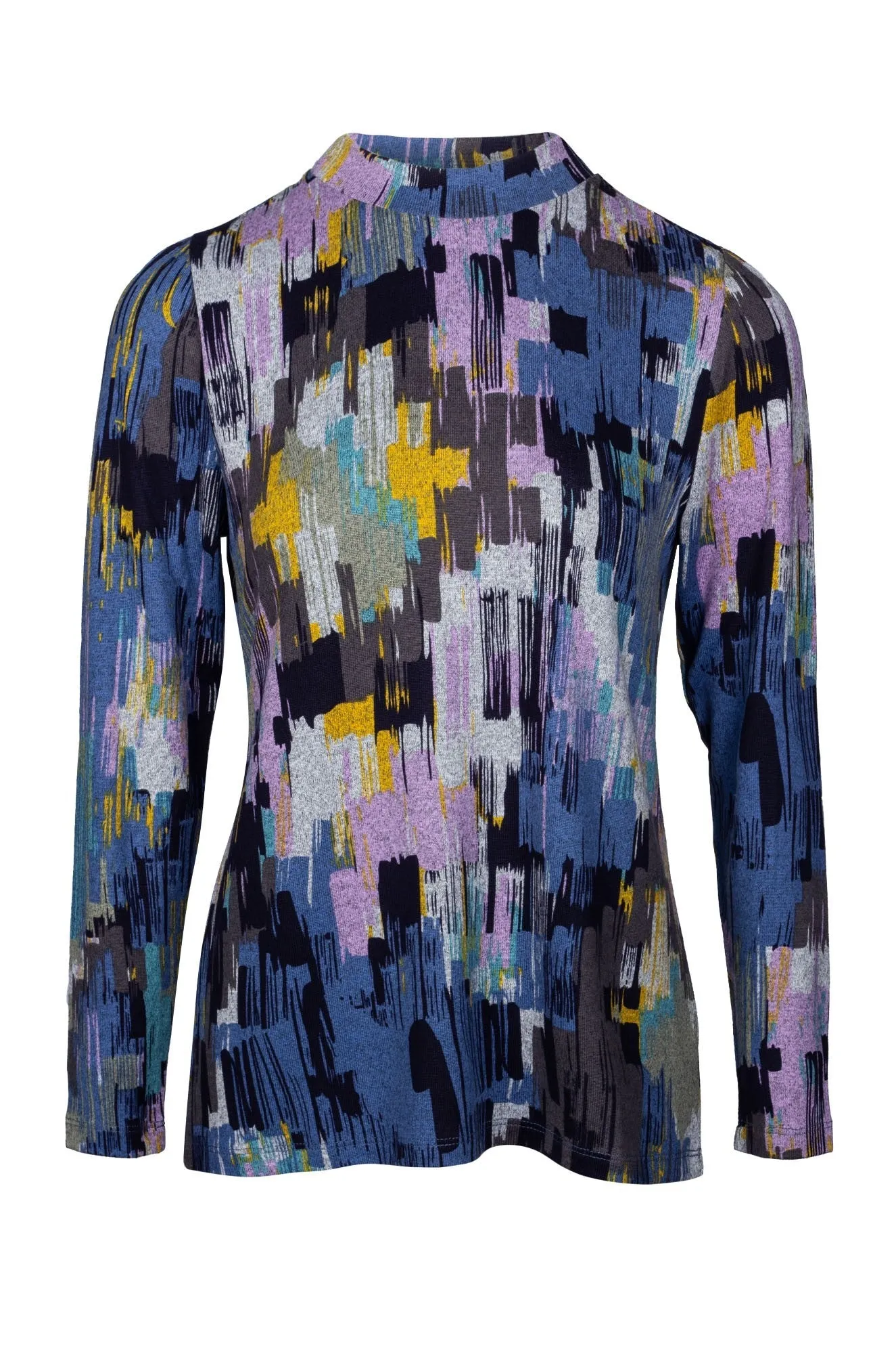 Turtle neck Warm Touch Top | Blues Lilac Blocks | 7902B1 All-Occasion Wear WrinkleResistantFabric