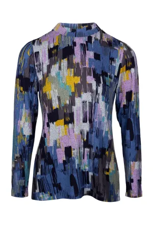 Turtle neck Warm Touch Top | Blues Lilac Blocks | 7902B1 OdorControl Technology Gentle Glow
