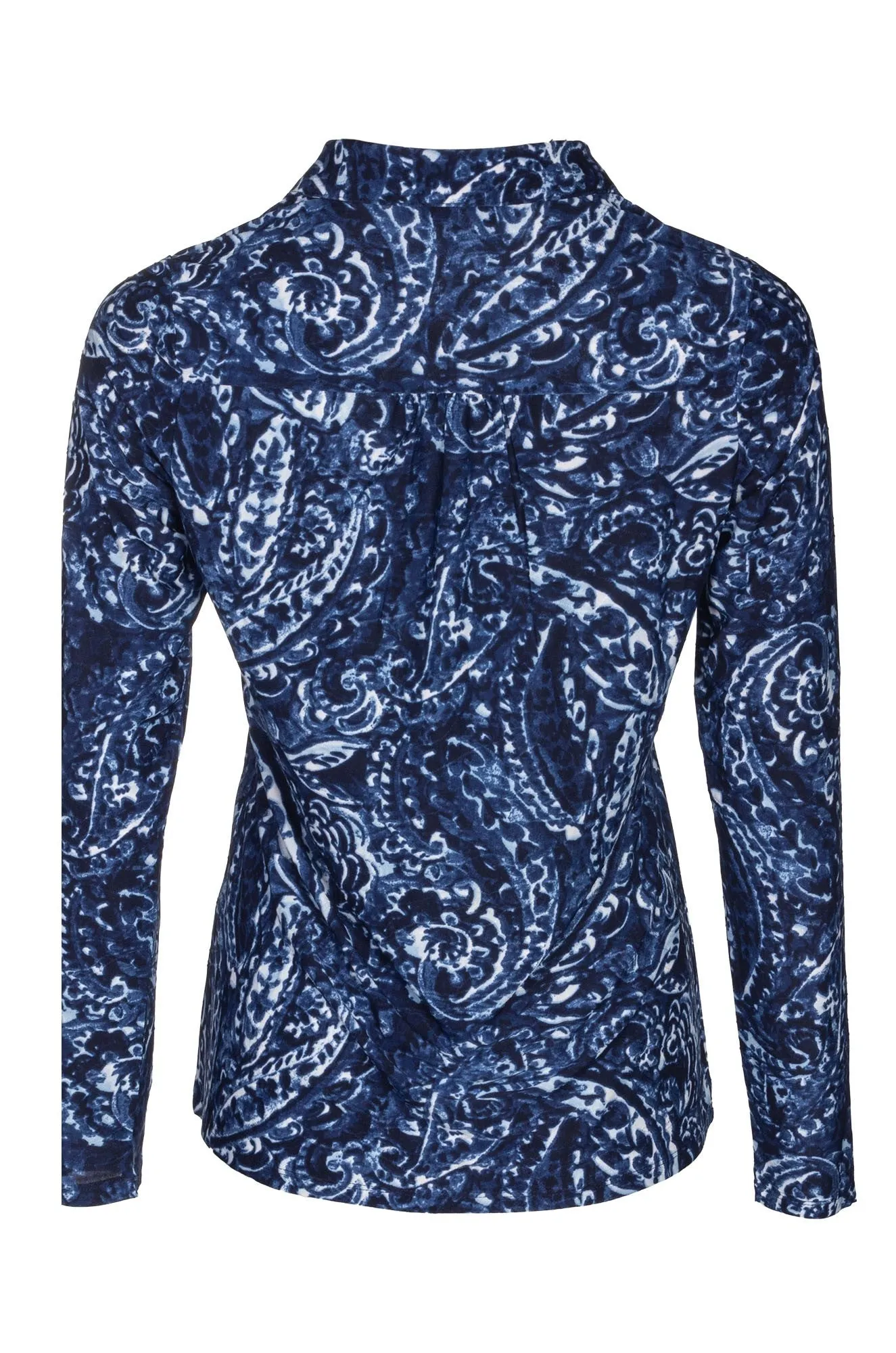 Printed Slinky Polo Top | NAVY PAISLEY | 7405B1 Balance Core Unique Cut