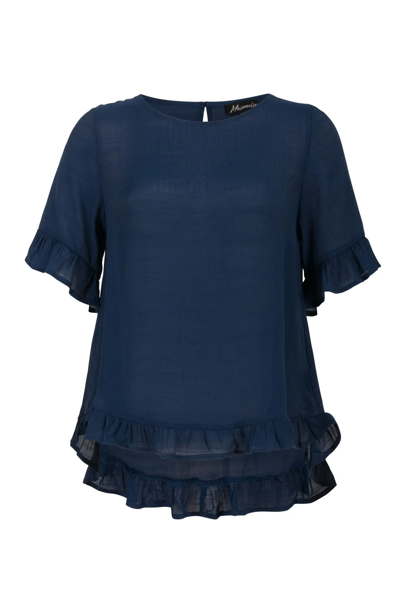 Top with sleeve and hem frills | NAVY | 8823A1 Push Edge Light Wool