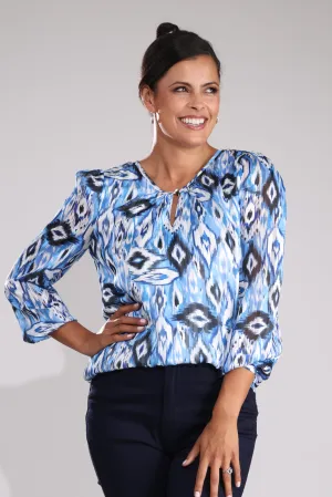Printed Chiffon Top | Black Blue Aztec | 7121B1 Recycled Polyester