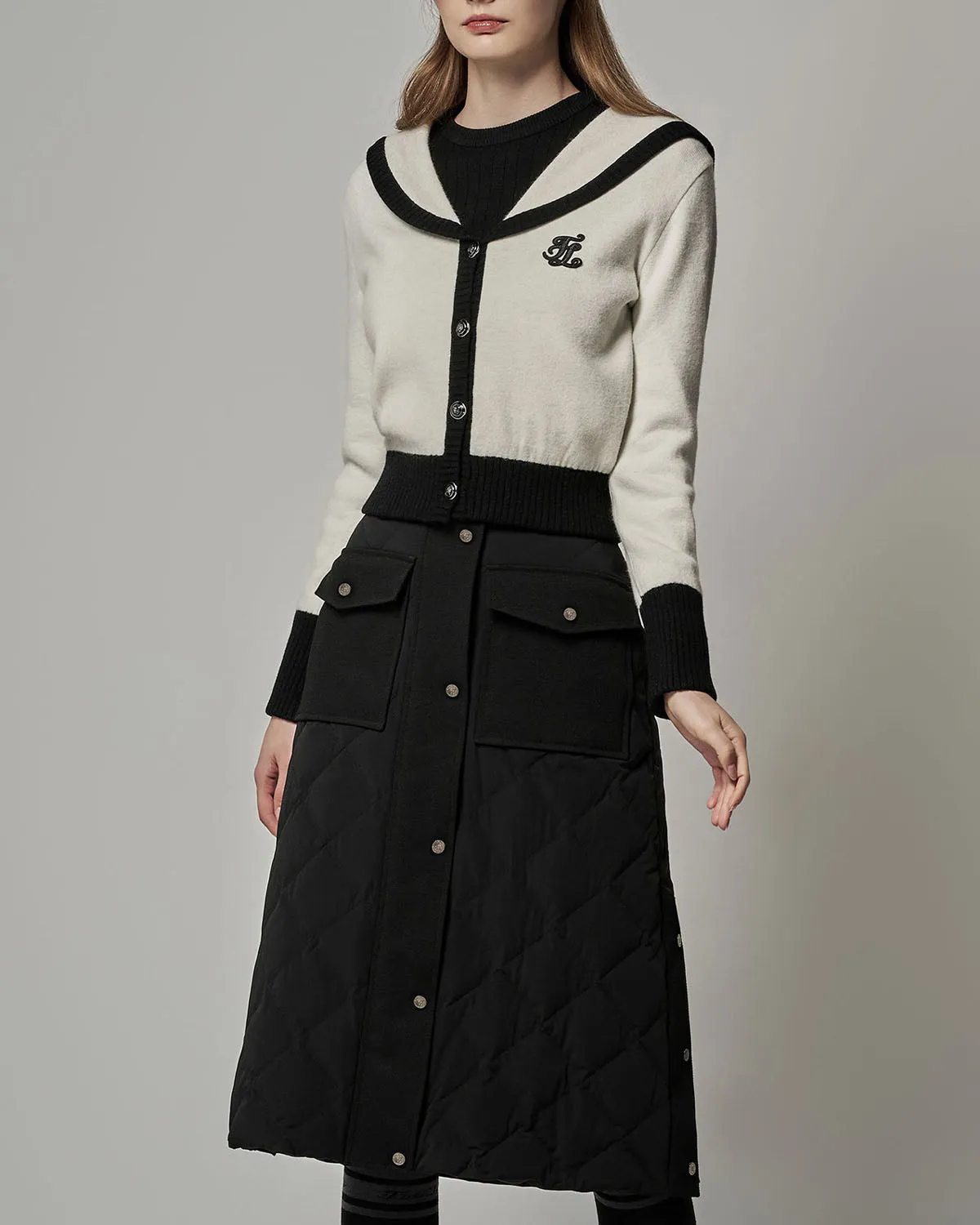 Minimalist fashion Quick Dry Technology Quilted MIDI Skirt - Black