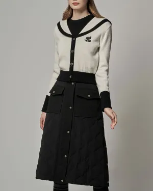 Quilted MIDI Skirt - Black Relaxed Style Handmade Item