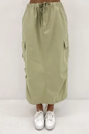 Roll Up Fasten Fashion Detail Utility Skirt Sage