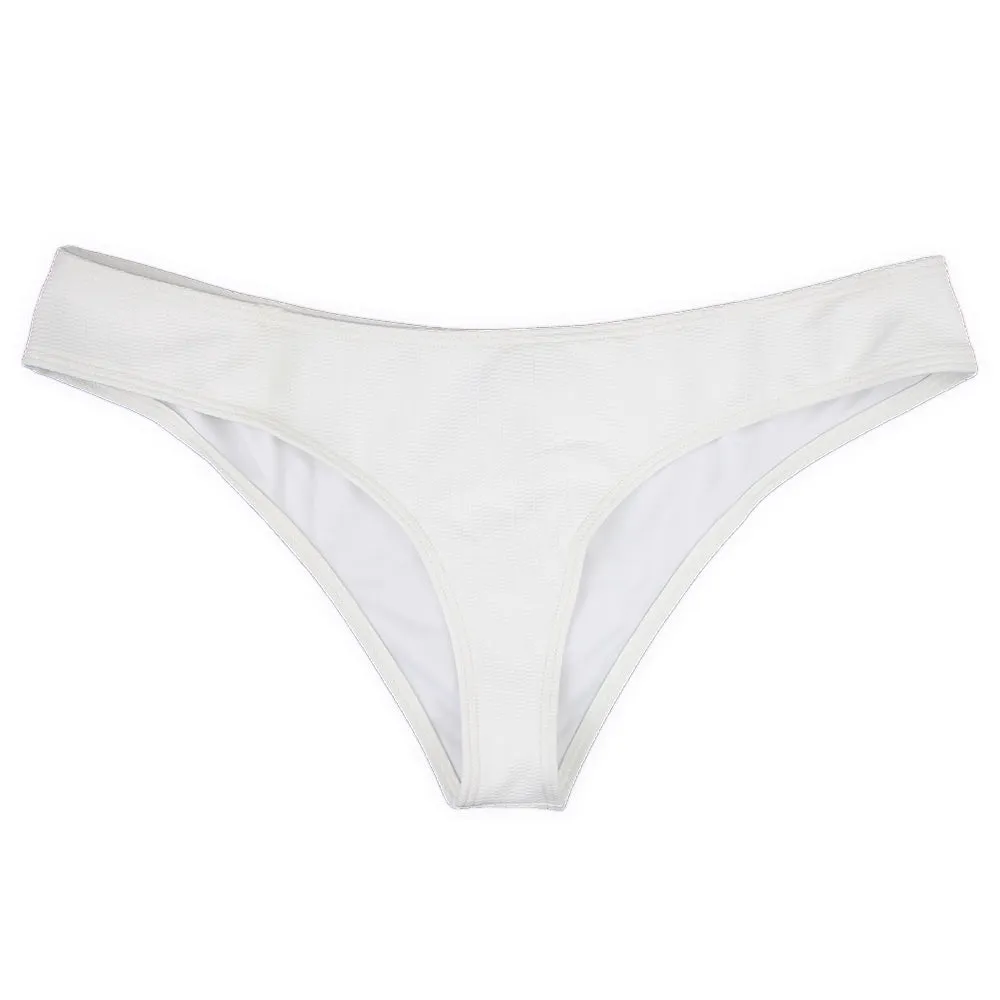 Women's Textured V-Style Bikini Bottom,White Easy Fashion