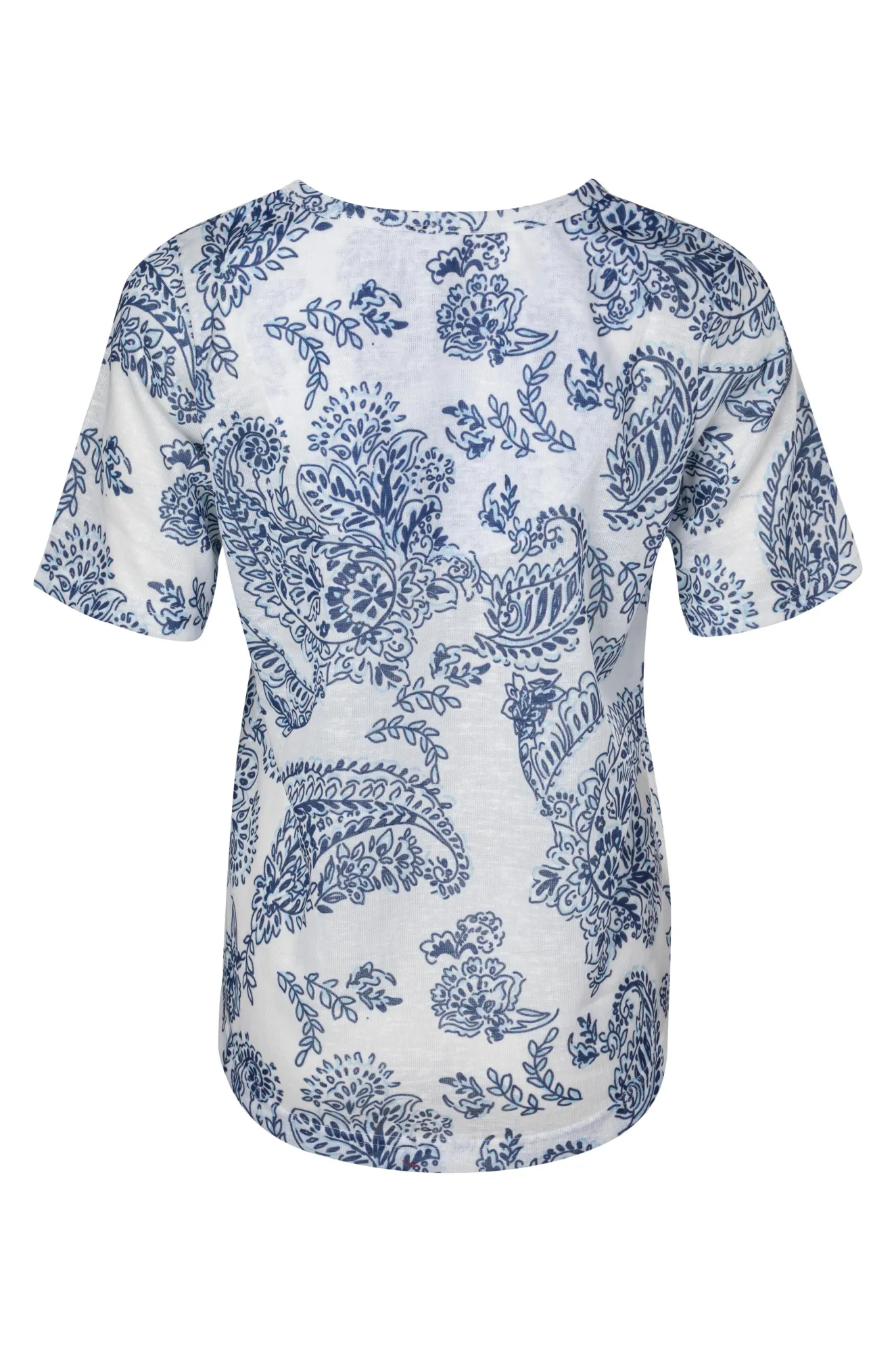 Versatile Hat V neck printed Slub Top | BLUES PAISLEY | 6793A1
