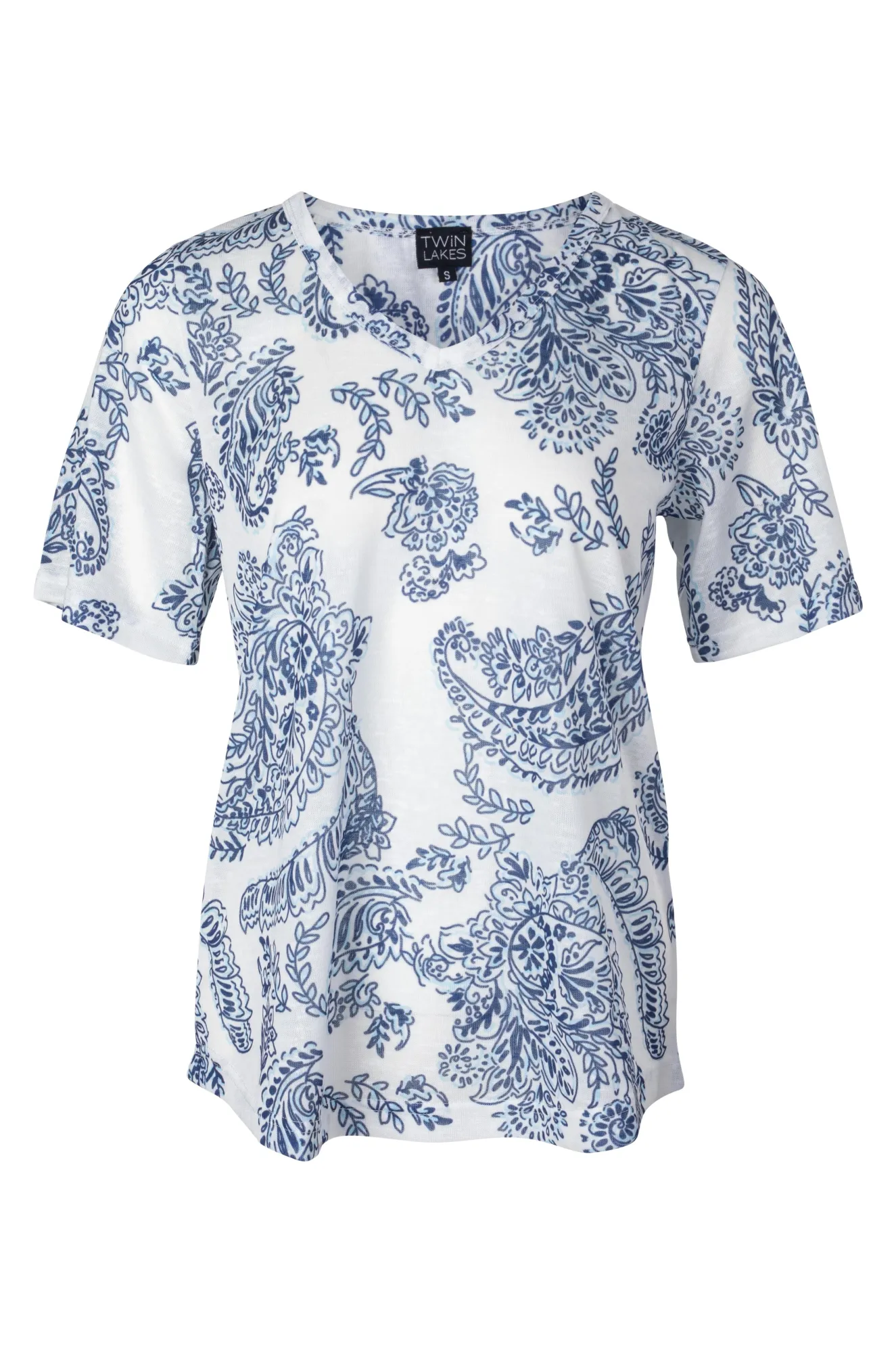 Star Soul HypoallergenicTextile V neck printed Slub Top | BLUES PAISLEY | 6793A1