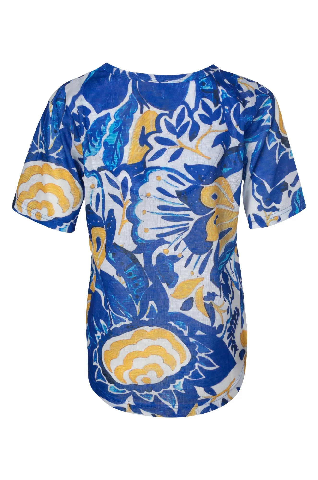 Reinforced Knees V neck printed Slub Top | Blues Sun Floral | 6793A1