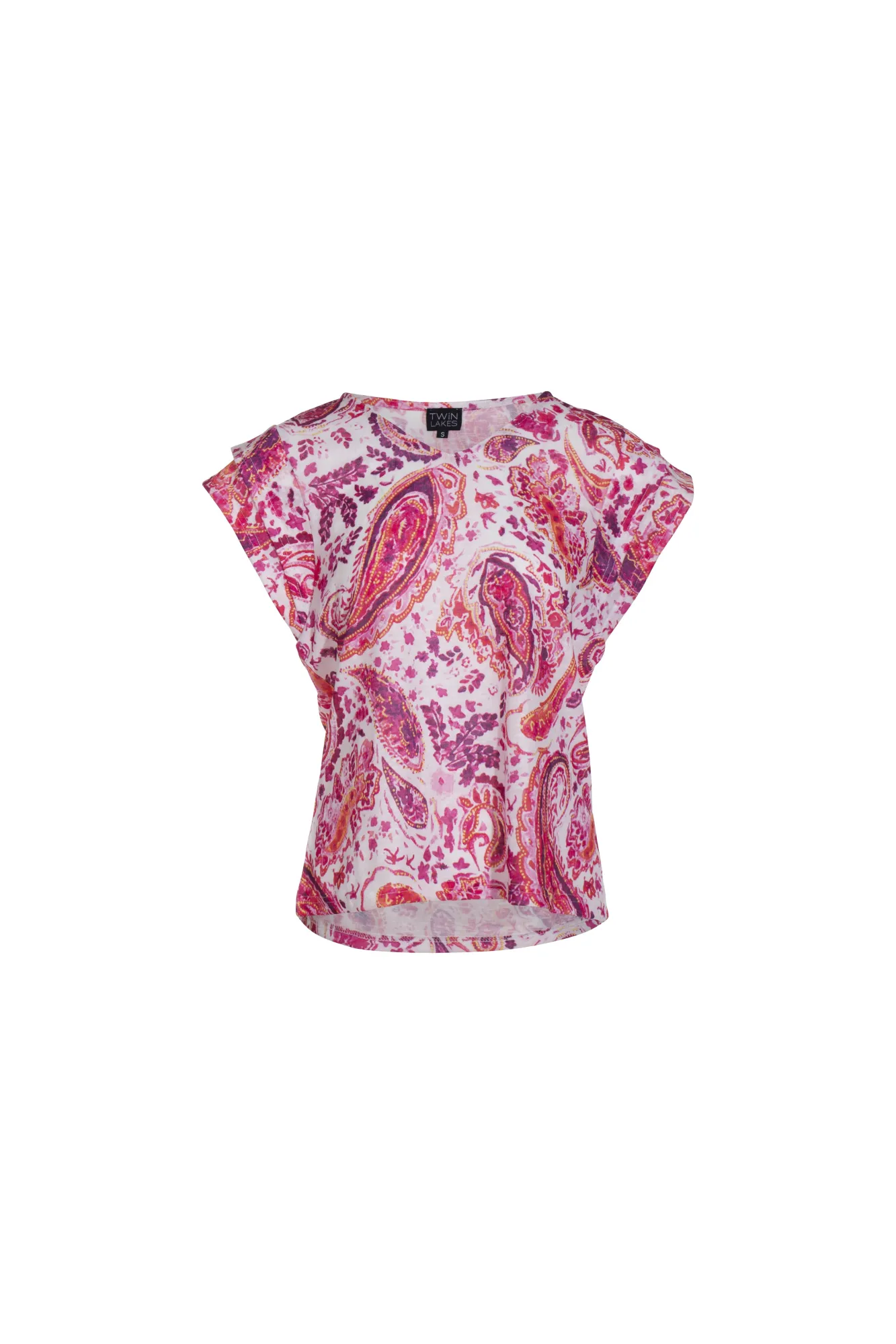 V neck Top with flutter sleeve | PINK PAISLEY | 6809AR Professional Look Peace Flow