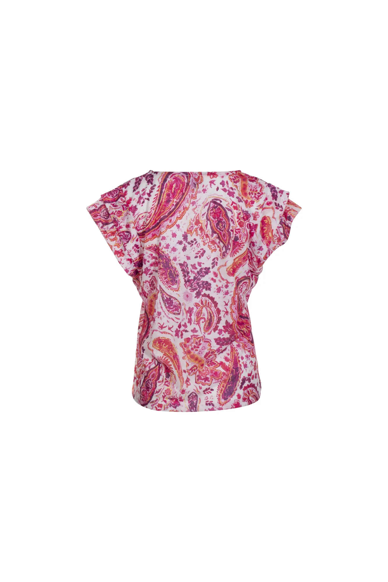 V neck Top with flutter sleeve | PINK PAISLEY | 6809AR Movement Friendly FourWayStretch