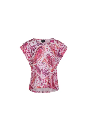 V neck Top with flutter sleeve | PINK PAISLEY | 6809AR Breathable Style Style Mood