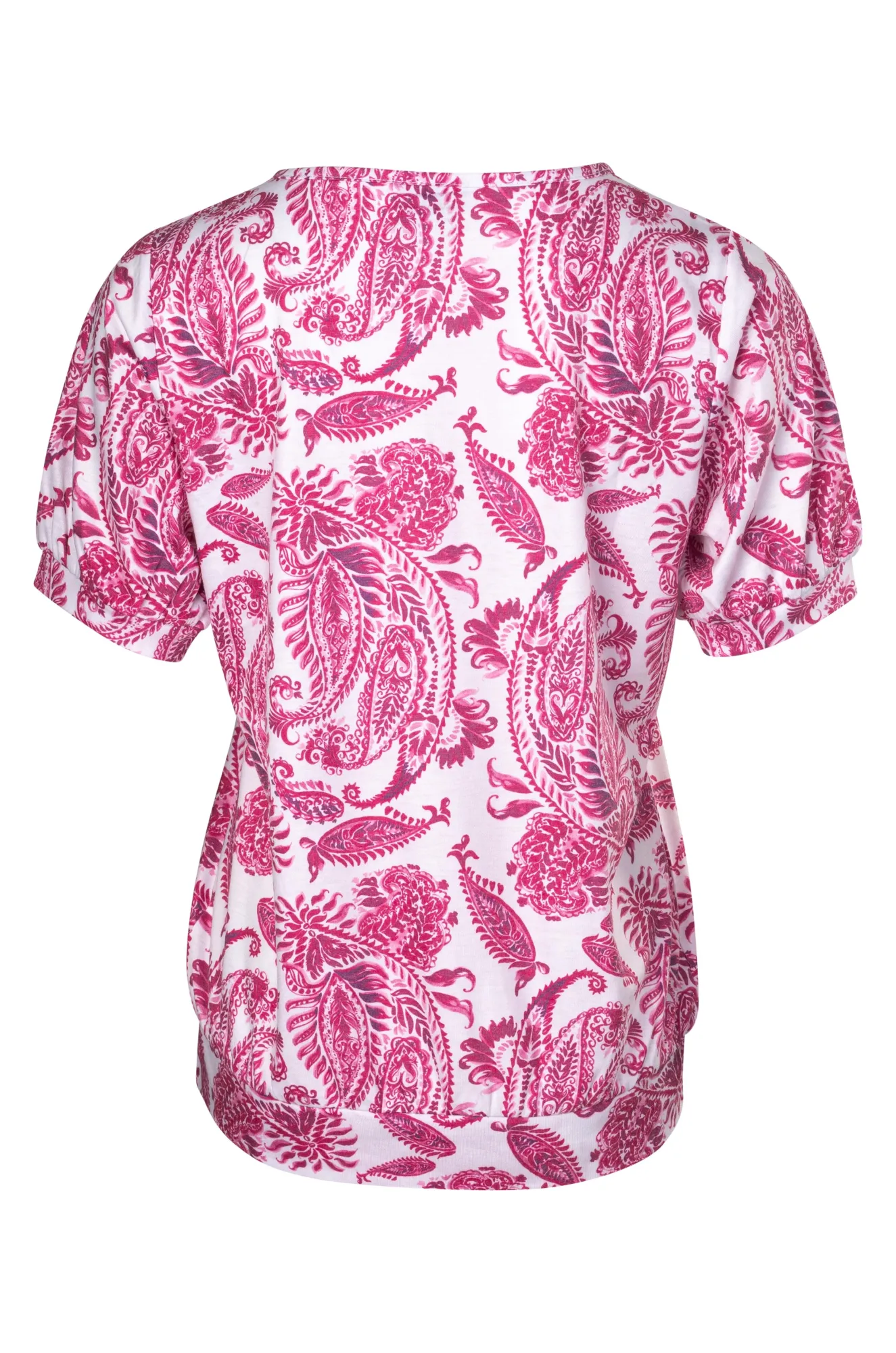 V neck Top with hem band | Cerise Paisley | 7203A1 Global Cool