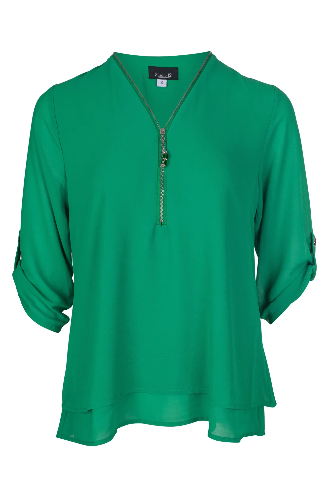 Sea Fit V neck Top with zipper trim | GRASS | 8542A1