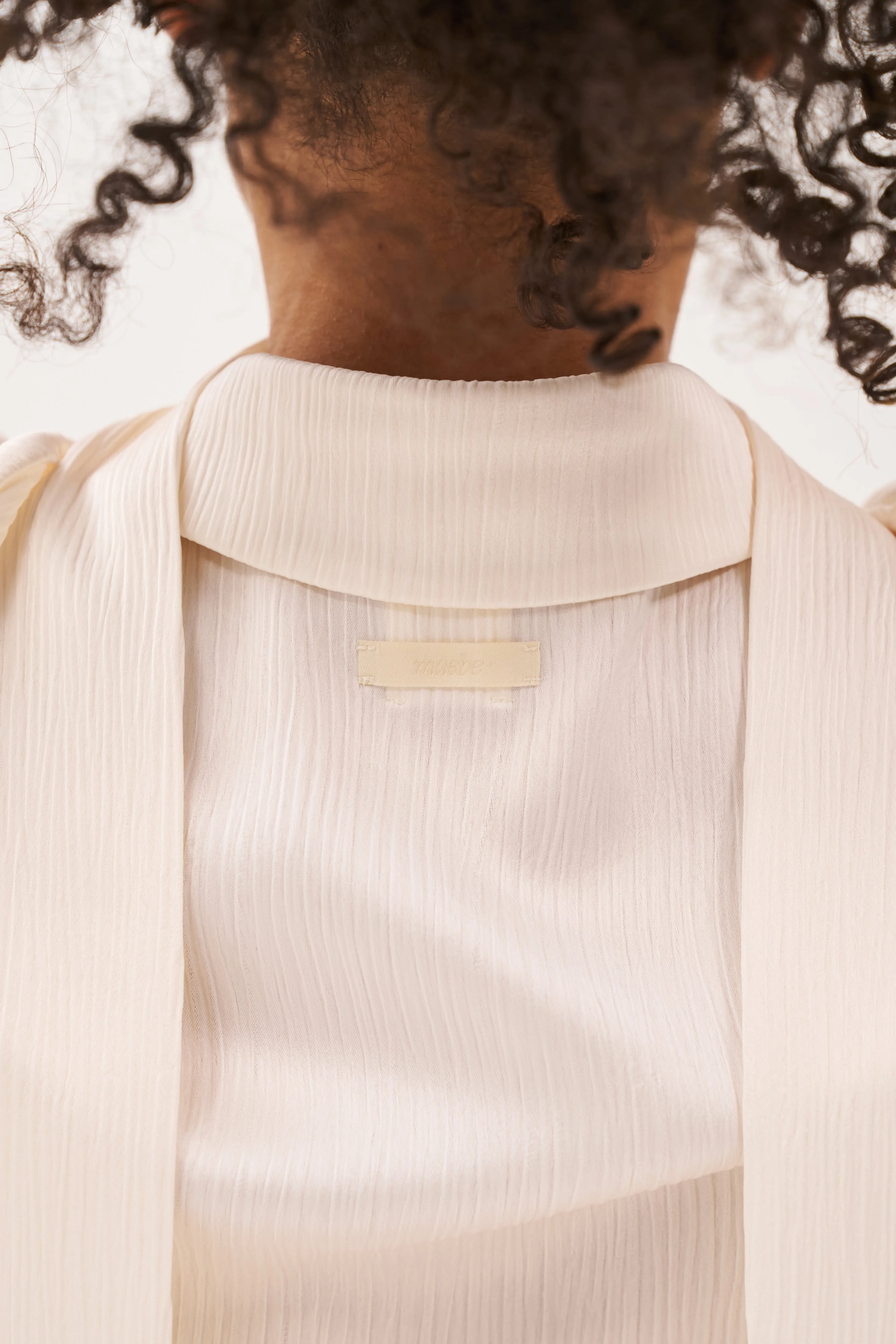 Vacation Mini Pleat Shirt with Scarf - Cream Everyday Fashion Look Flexible Fit Design