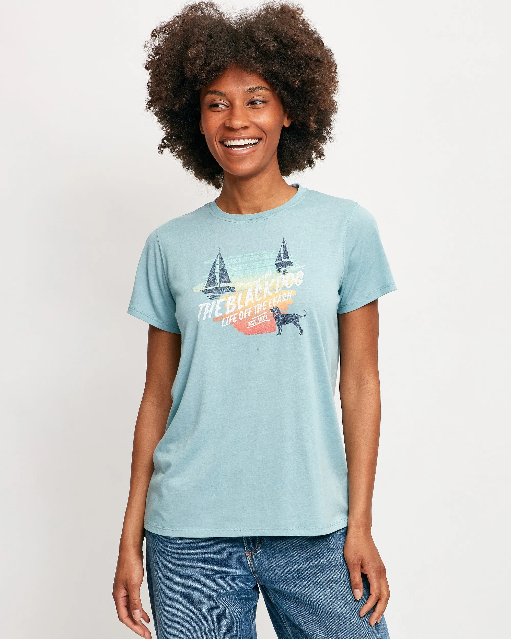 OekoTexCertified Comfy and Soft Ladies Sunset Sail Washburn Shortsleeve Tee