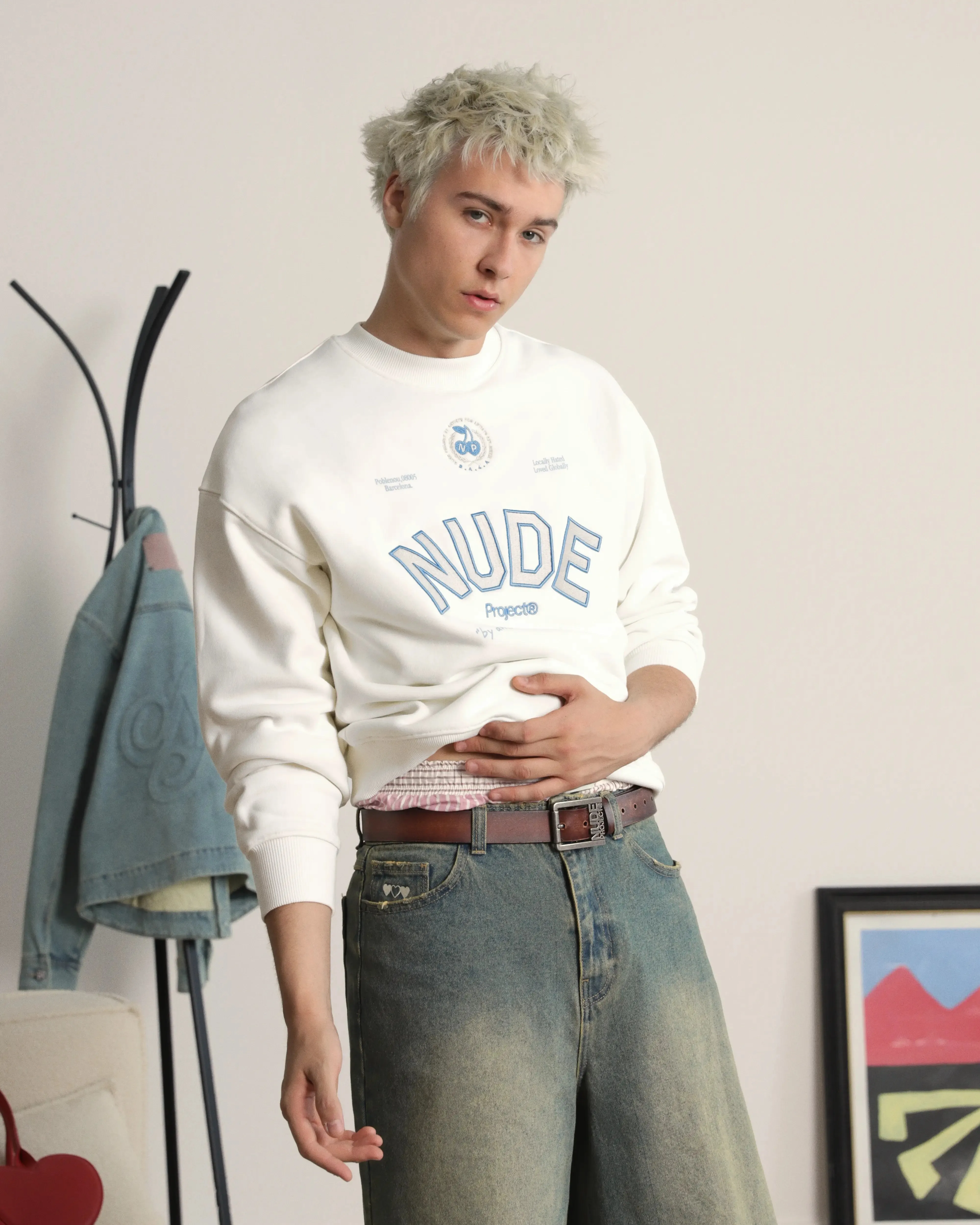 Street Style Vibe Varsity Sweatshirt Marshmallow