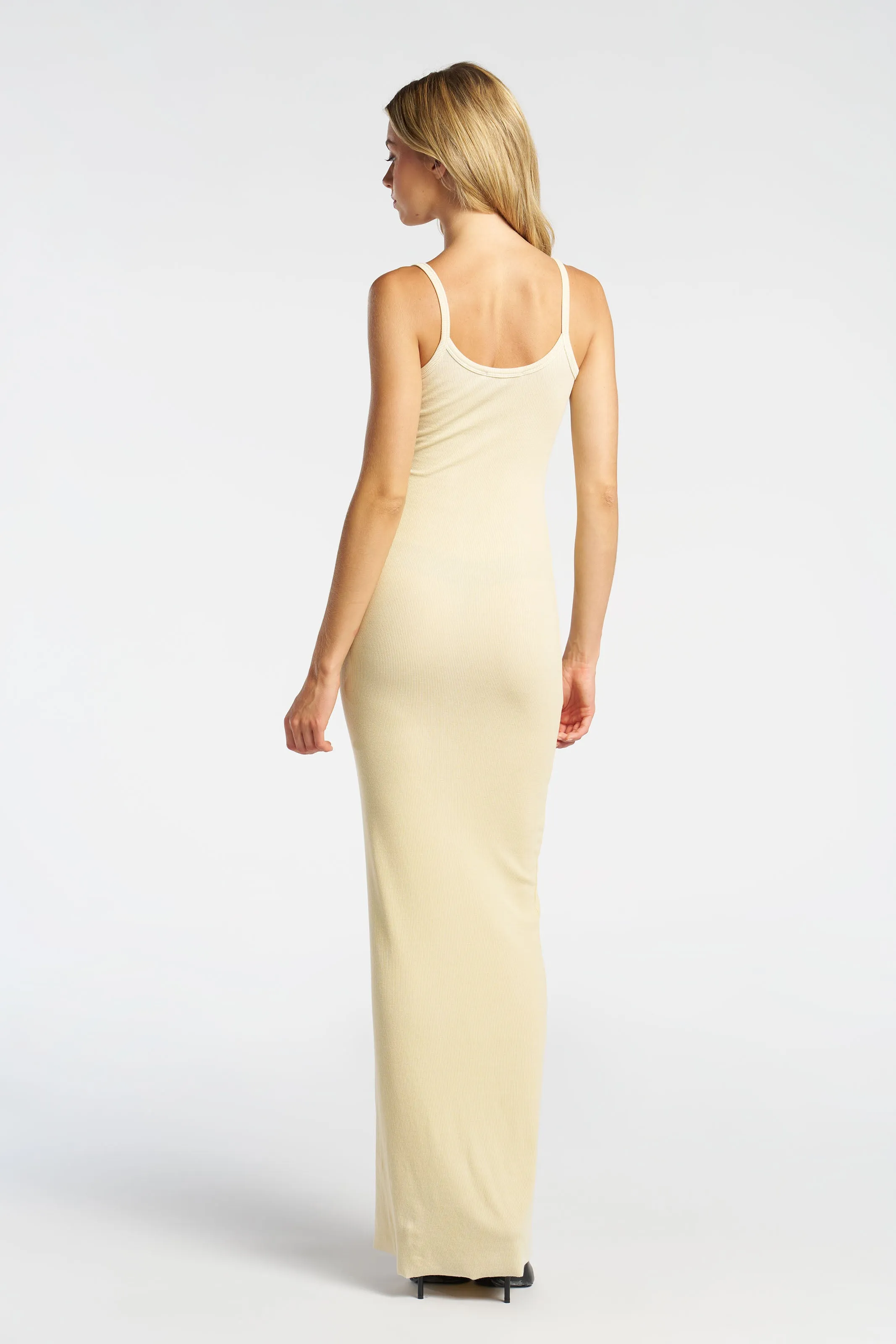 Verona Spaghetti Maxi Dress Calm Finish Raw-Hem